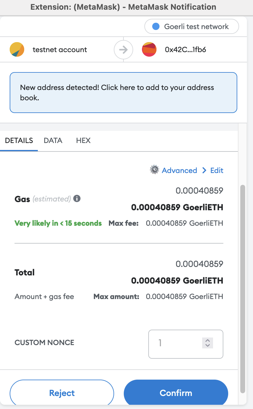 Metamask Wallet Confirm